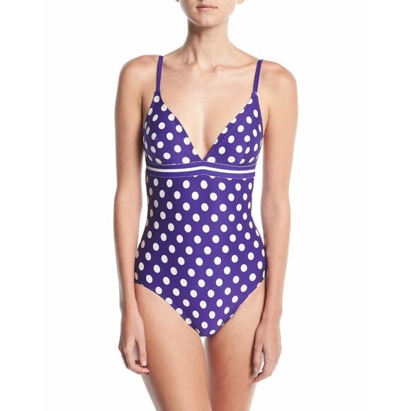 New! KATE SPADE Retro Polka Dot One-Piece Swimsuit Purple White Bathing Suit - Picture 7 of 9